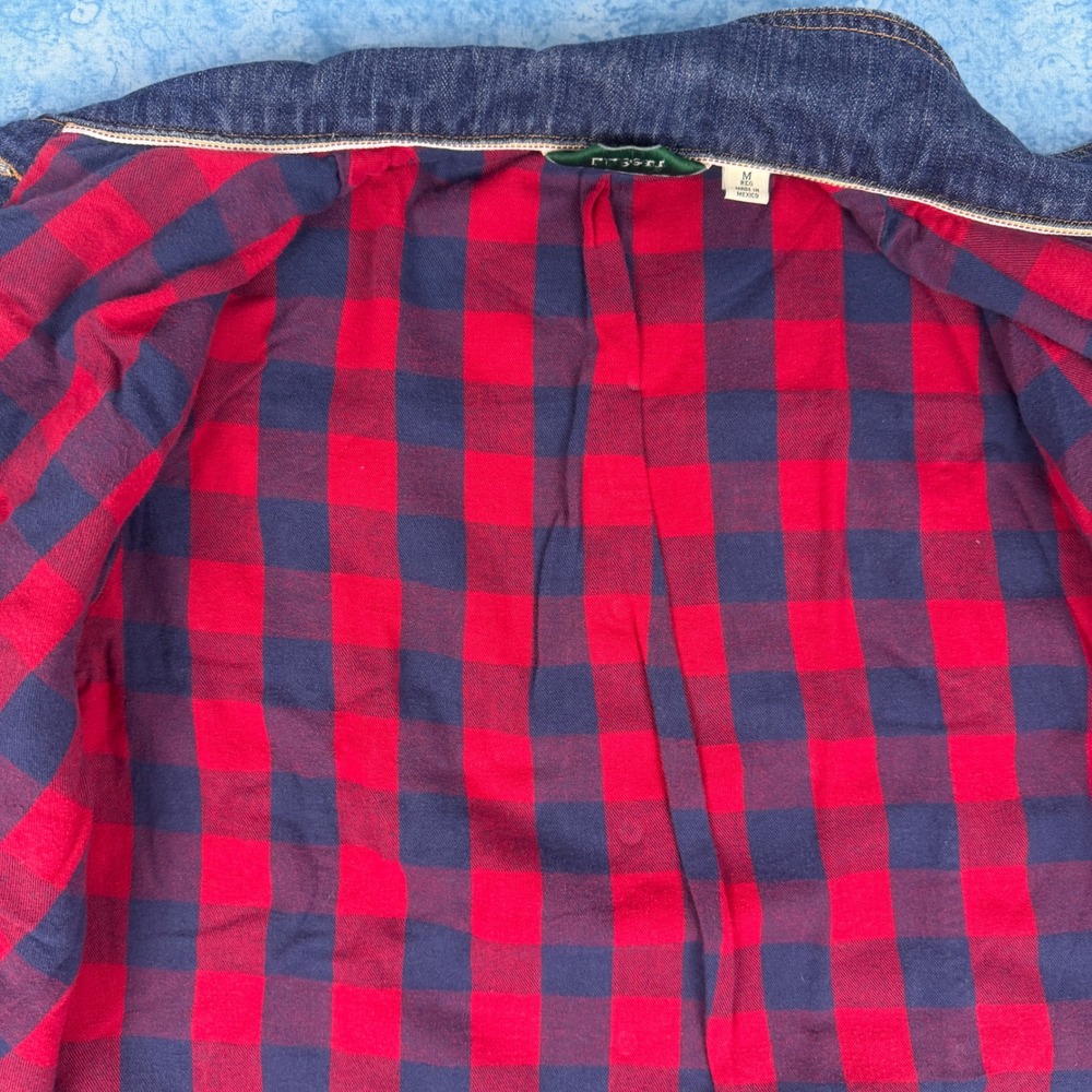 LL Bean Womens Flannel Lined Denim Trucker Jacket Blue Medium 500337 - Picture 13 of 16